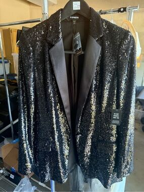 Express Black Sequin Tuxedo Blazer